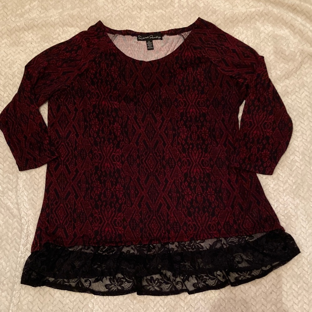 French Laundry Burgundy and Black Lace Blouse